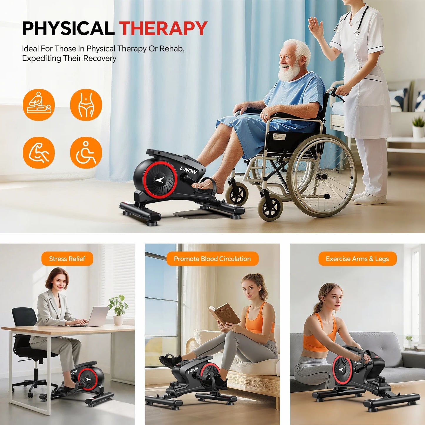 Mini Elliptical Machine under Desk Stepper Elliptical Trainer Portable Leated Foot Pedal Exerciser with Non-Slip Mat & 2 Resistance Bands for Seniors Physical Therapy