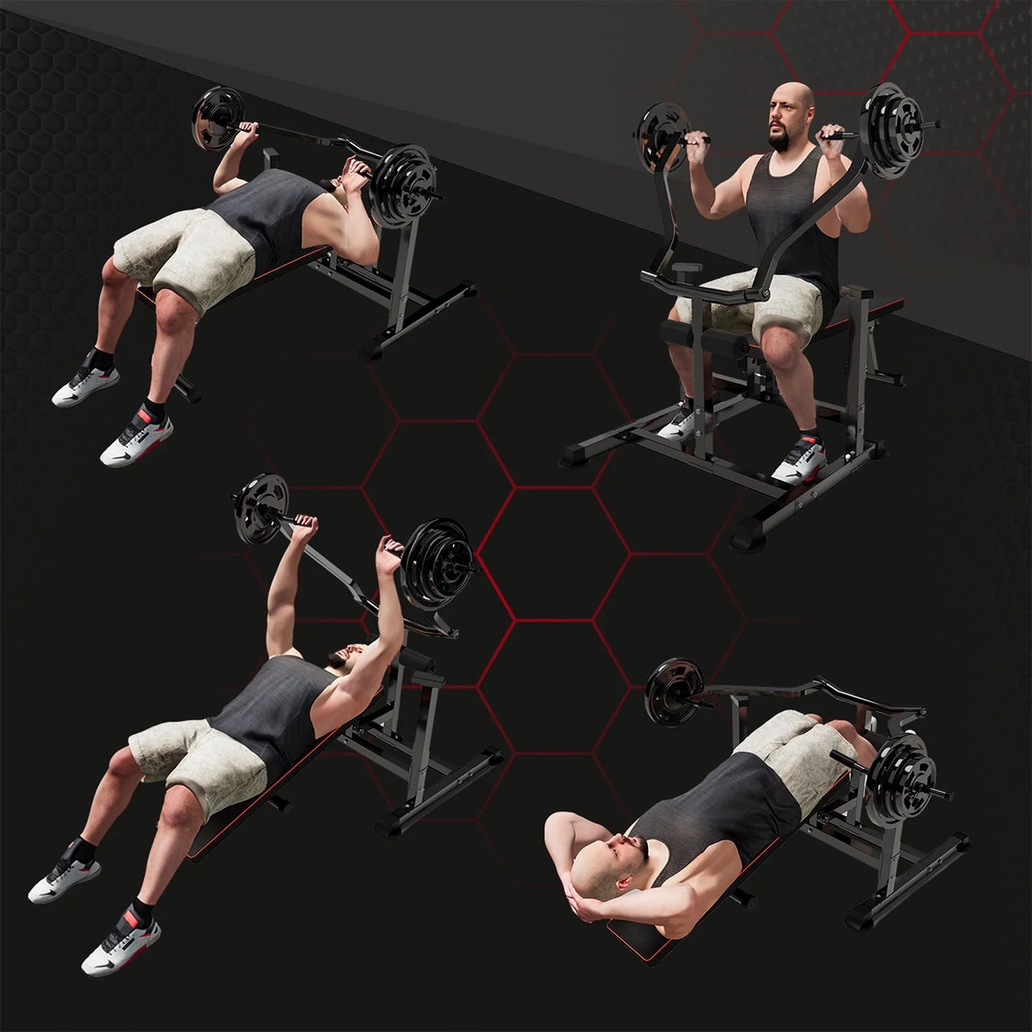 Chest Press Machine Bench Press Set Arm and AB Workouts Dumbbell Rack Gym Bar Steel 660Lbs