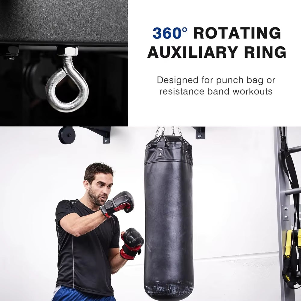 Wall Mounted Pull up Bar with Pulley System, Multi-Grip Chin up Bar for Upper Body Workouts, Home Gym Equipment