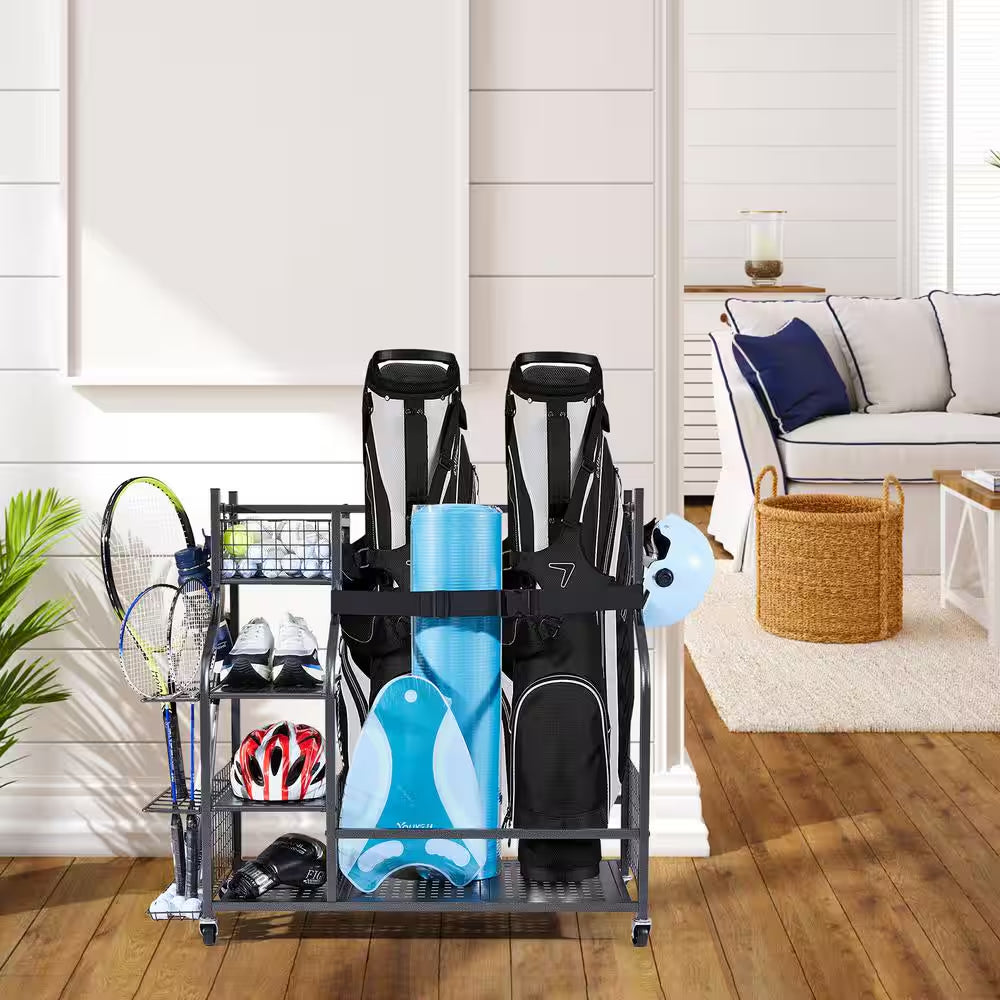 Golf Storage Garage Organizer 66 Lbs. Rolling Ball Cart on Wheels Outdoor Sport Gear and Toy Storage