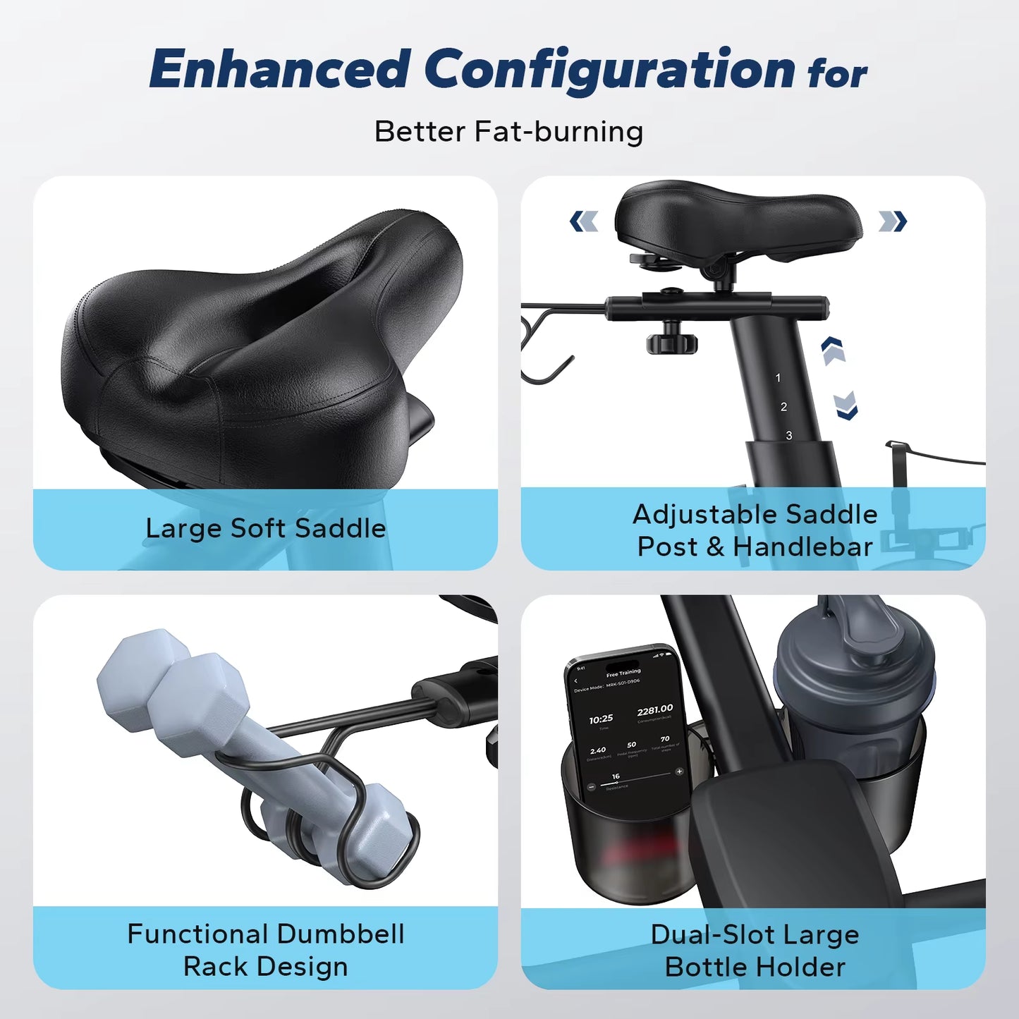 Exercise Bike Brake Pad Stationary with Exclusive App Low Noise Indoor Bike Tablet Mount&Fitness Courses for Weight Loss