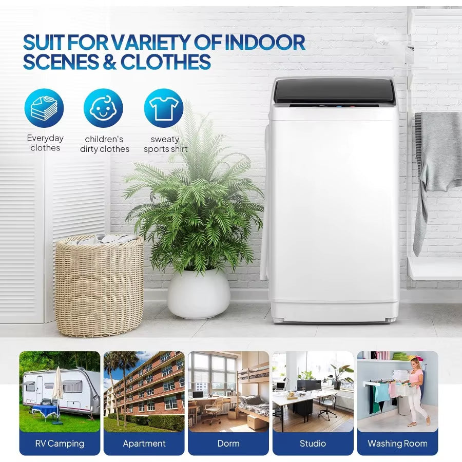 17.8LBS Portable Fullautomatic Electric Washing Machine with Stainless Steel Drum Compact Washer and Spin Dryer Combo Featuring