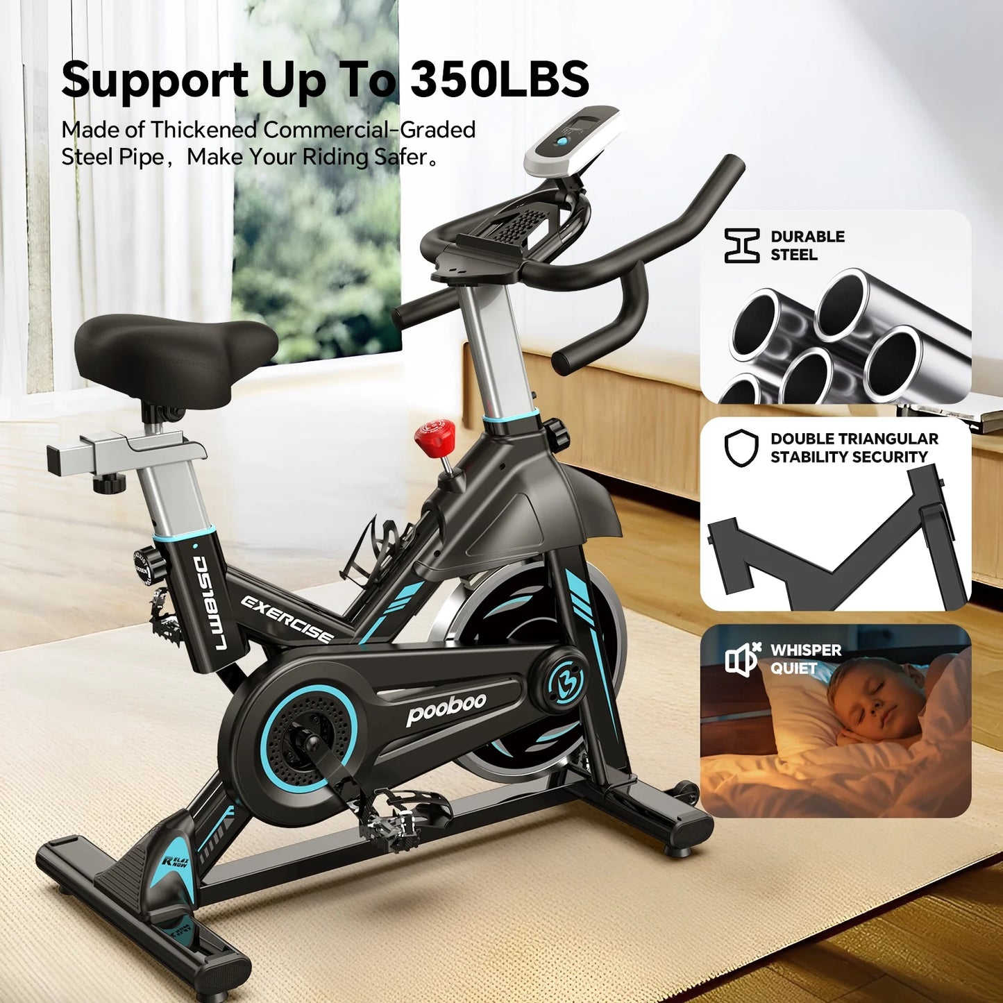 Professional Indoor Cycling Bike Stationary Exercise Bikes Home Cardio Workout Bicycle Machine 350Lb Flywheel Weight 40Lbs