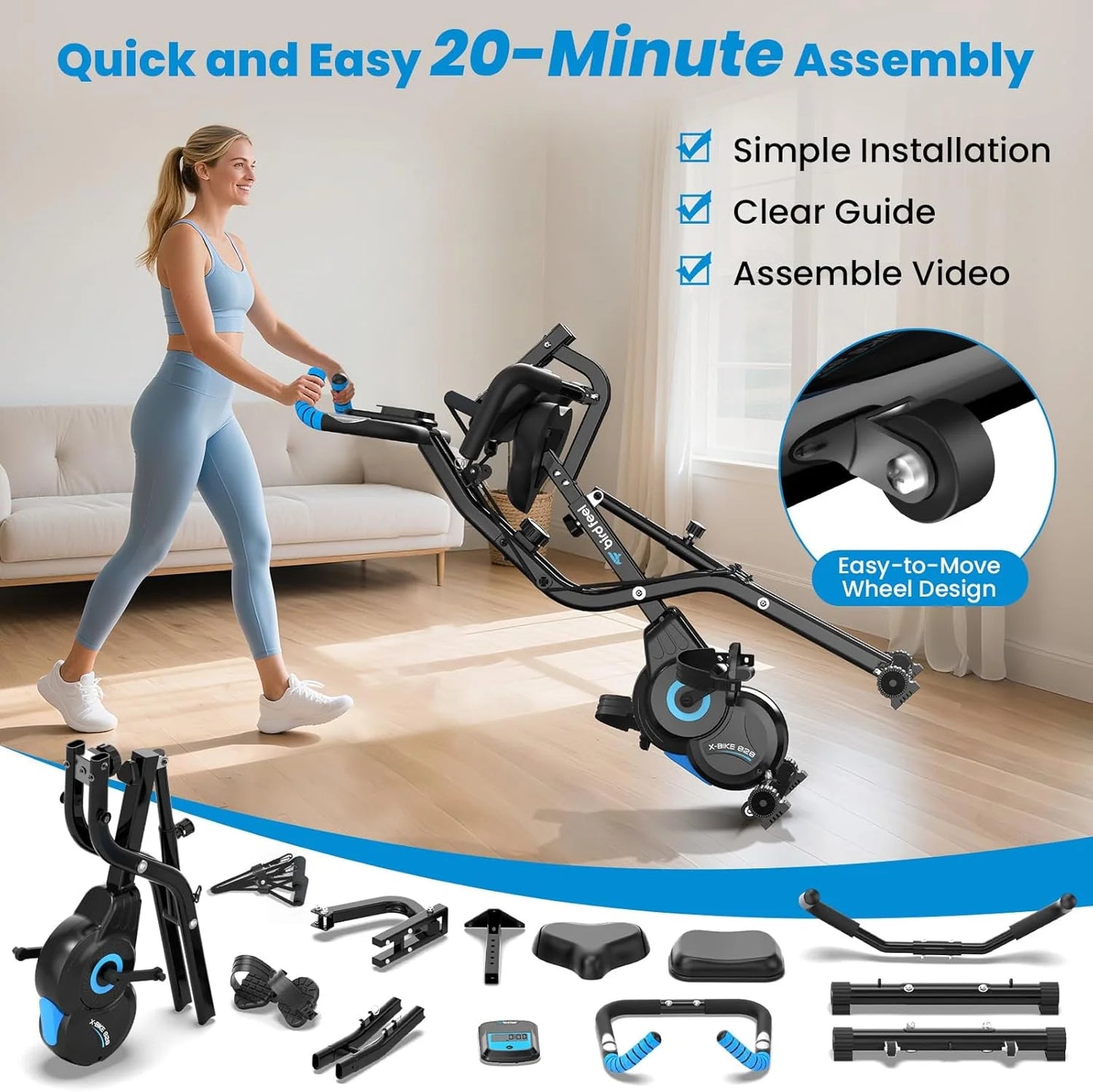 Folding Magnetic Exercise Bike with Massage Backrest Foldable Fitness Indoor Cycling X Bikes Upright Stationary Bicycle 300Lb
