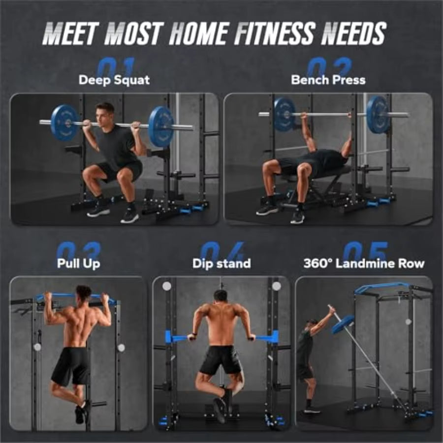 Power Cage Multifunctional Squat Rack for Home Gym with Cable Crossover System 1600LBS Weight Capacity Strength Training Equipm