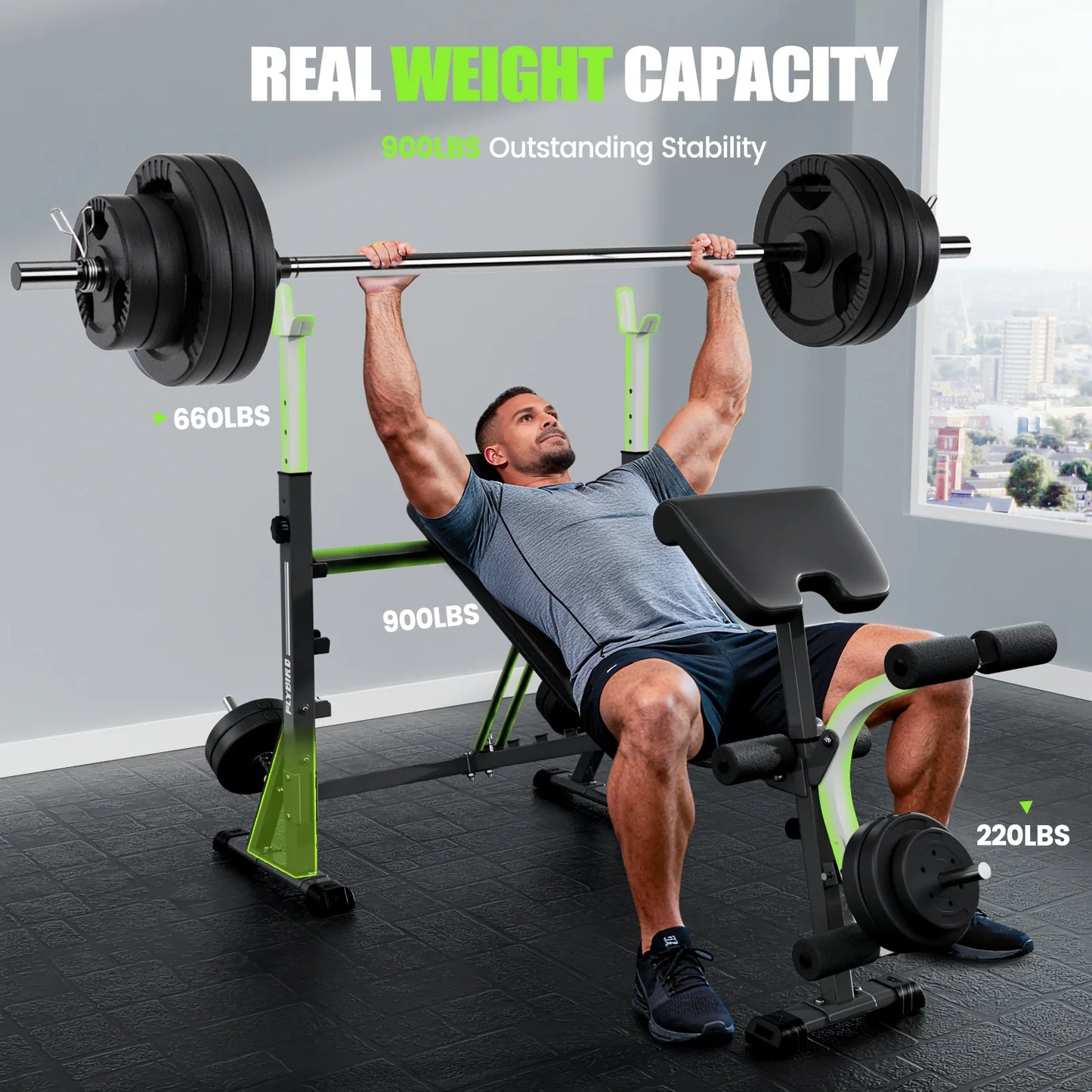 Standard Weight Bench with Preacher Curl, Leg Developer, Chest & Shoulder Rack