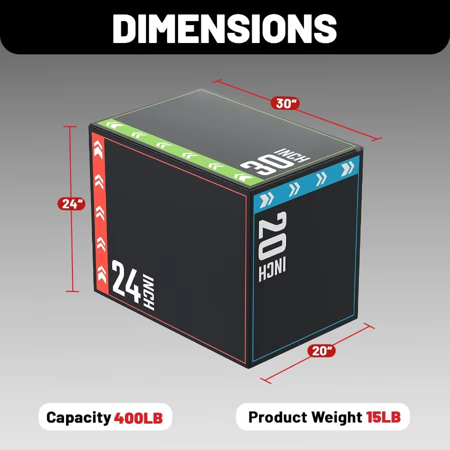 3In1 Plyometric Jump Box Workout Equipment for Home Gym Training: Adjustable Height Boxes 20 24 30 with Antislip Surface and Hi