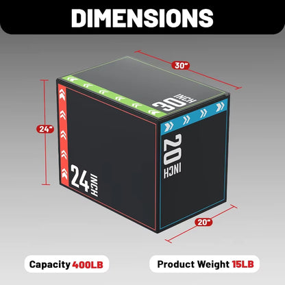 3In1 Plyometric Jump Box Workout Equipment for Home Gym Training: Adjustable Height Boxes 20 24 30 with Antislip Surface and Hi
