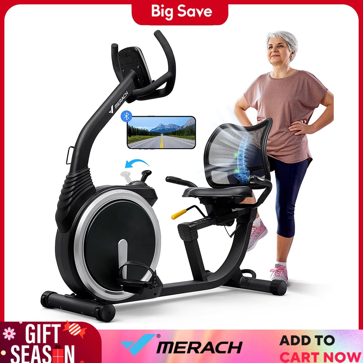 Recumbent Exercise Bike High-End for Home Light Commercial Bikes for Seniors Adult Magnetic Stationary Heart Rate Handle