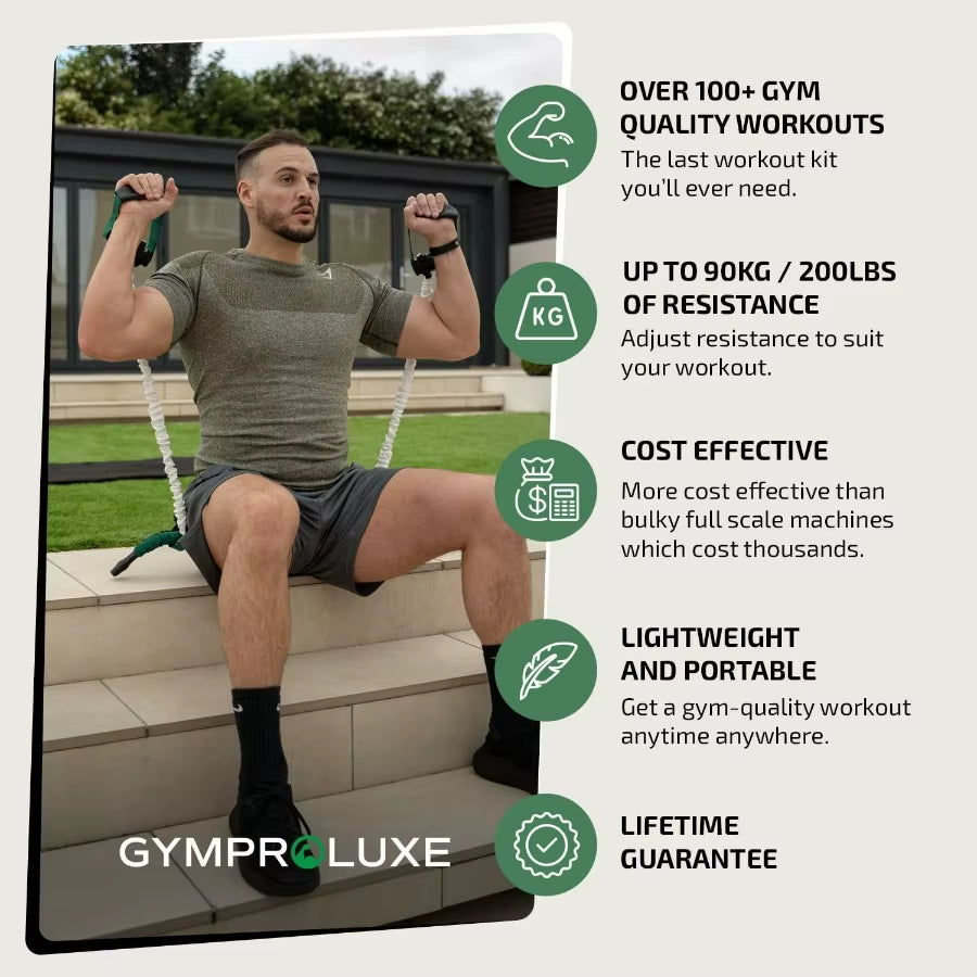 Portable Gym - Resistance Exercise Band Set - 200LBS Resistance Bands for Men & Women - Multi Gym Fitness Equipment & Pilates Ba