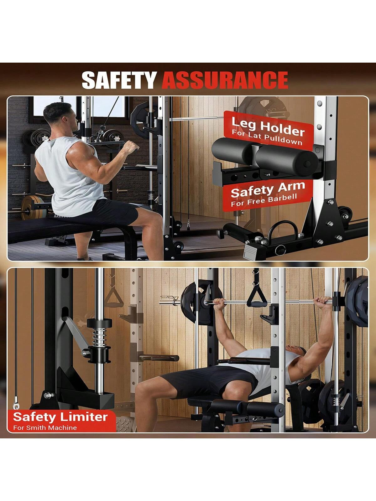 Ataucjin Smith Machine for Home Gym, Smith Machine with Cable Crossover Machine and Chest Station, All in One Home Gym System Power Rack for Garage(Ship in 3 Boxes)