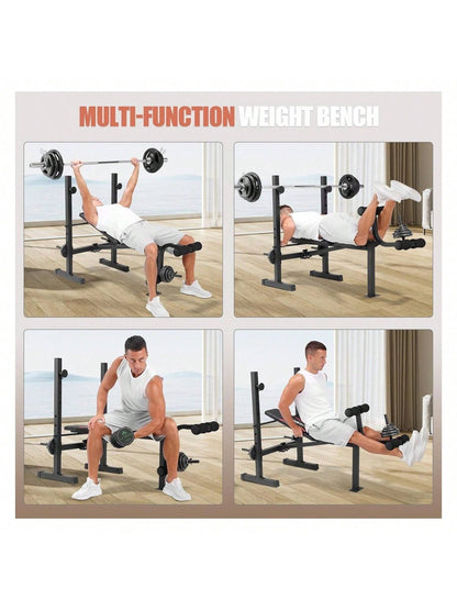 Weight Bench Set, 600LBS Adjustable Bench Press Set with Squat Rack & Leg Extension, Folding Workout Bench Set for Full Body Workout, Standard Weight Training Benches for Home Gym Exercise Carbon