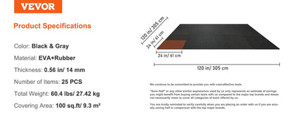 25/12/6PCS 1/2 Inch Thick Gym Floor Mats EVA Foam & Rubber Top Interlocking Workout Floor Mats Waterproof Exercise Mats