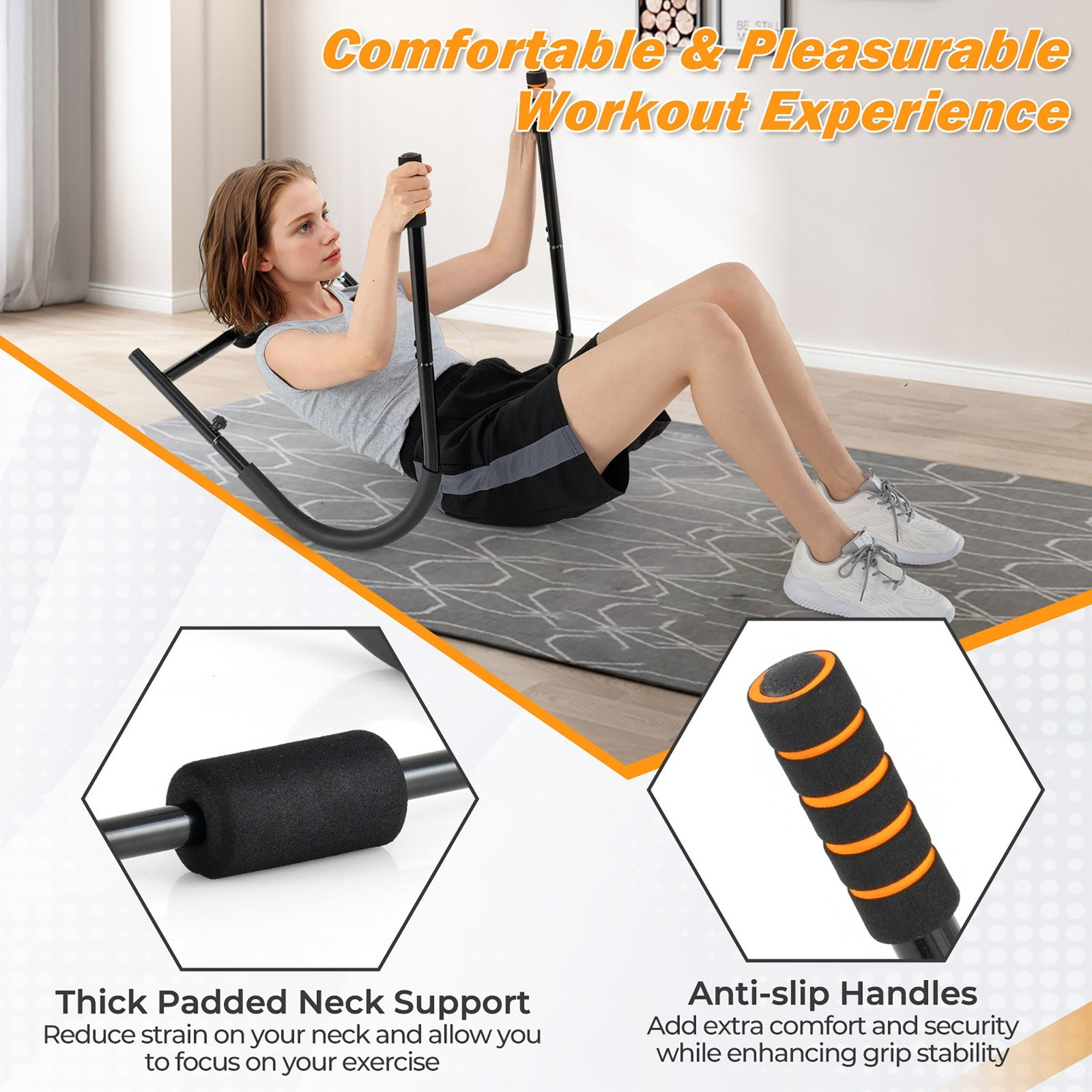 Fitness AB Trainer with Padded Head/Neck Support Sit up Training Assistant
