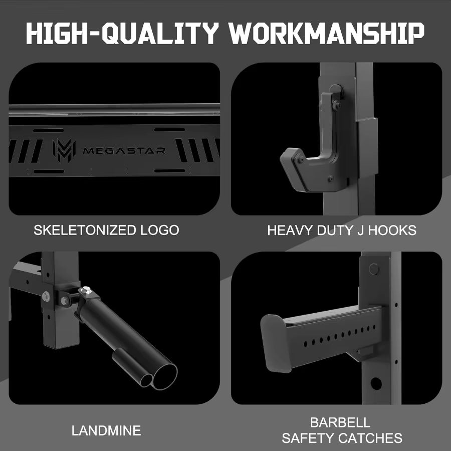Wall Mounted Power Rack 50X70Mm Commercial Steel Compact Home Gym with Sandwich Jcup Safety Arm and Landmine Attachments for Ho