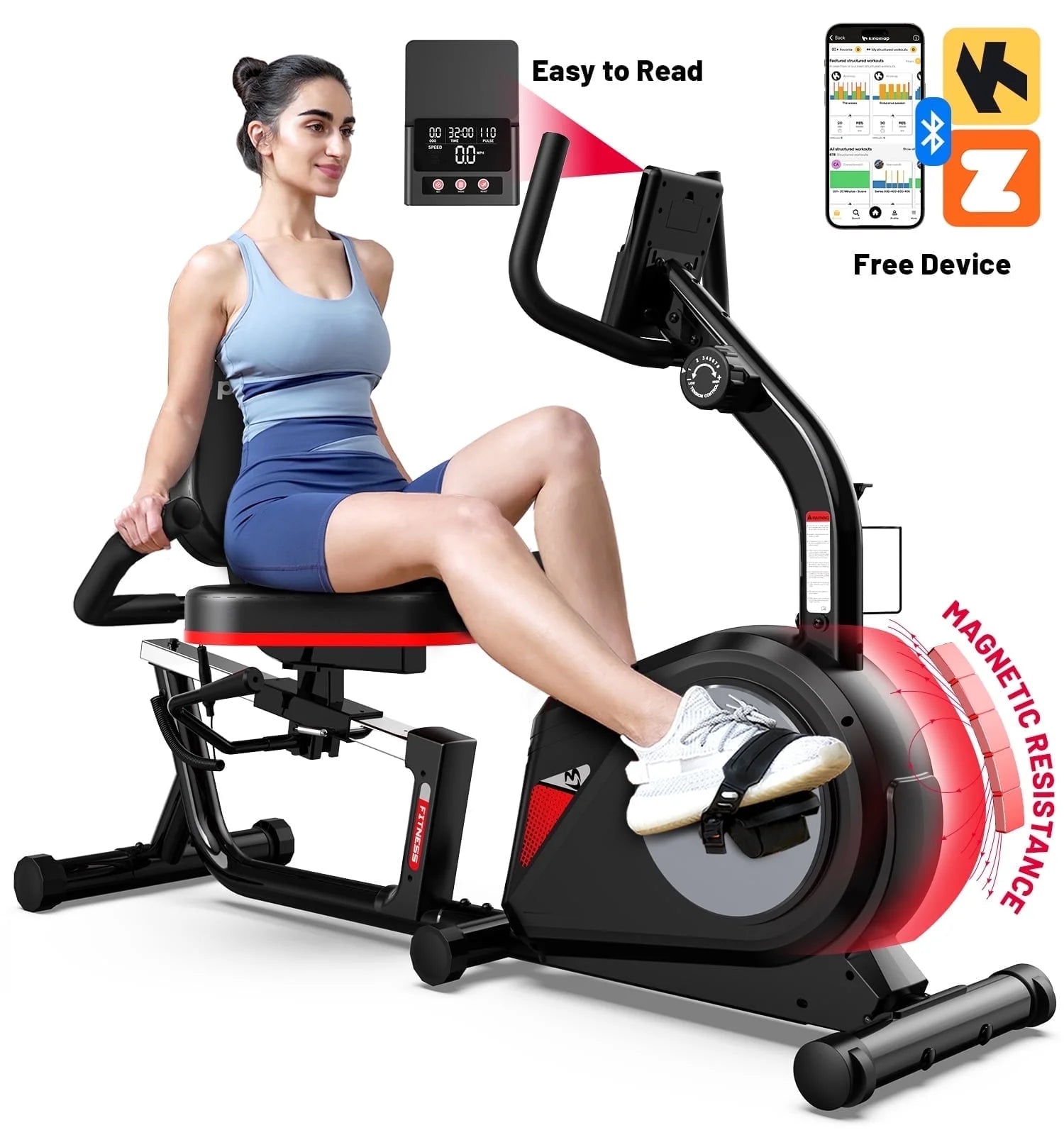 Recumbent Exercise Bike Stationary Belt Drive Indoor Cycling Bikes for Home Cardio Workout Training