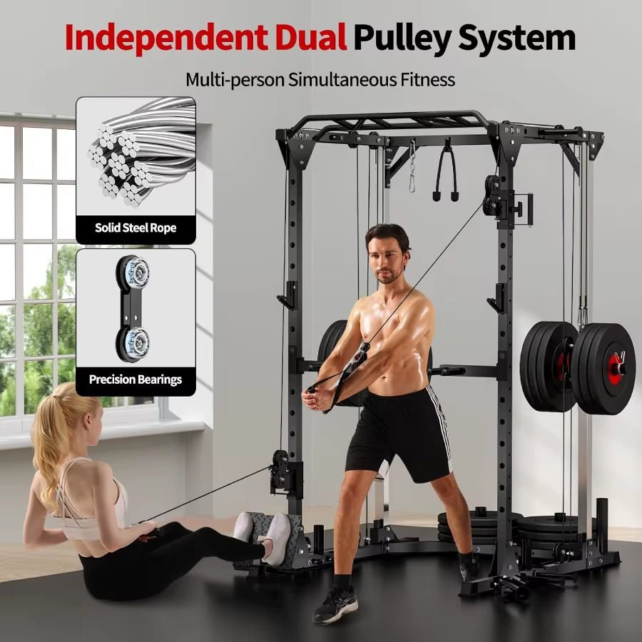 Power Cage2000Lbs Multifunction Squat Rack 2000Lbs Power Rack with Cable Crossover System and 20+ Attachments