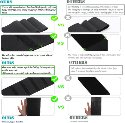 Snatch Me up Bandage Wrap Waist Trainer for Women Tummy Wrap Sweat Waist Wraps for Stomach Adjust Waist Trimmer Belly Body Shaper Compression Wrap for Women Lower Belly Fat plus Size Black