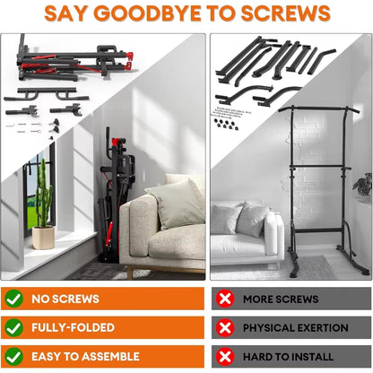 Foldable Power Tower Pull up Bar Station, Multi-Function Adjustable Height Dip Station for Home Gym Workout, Strength Training F