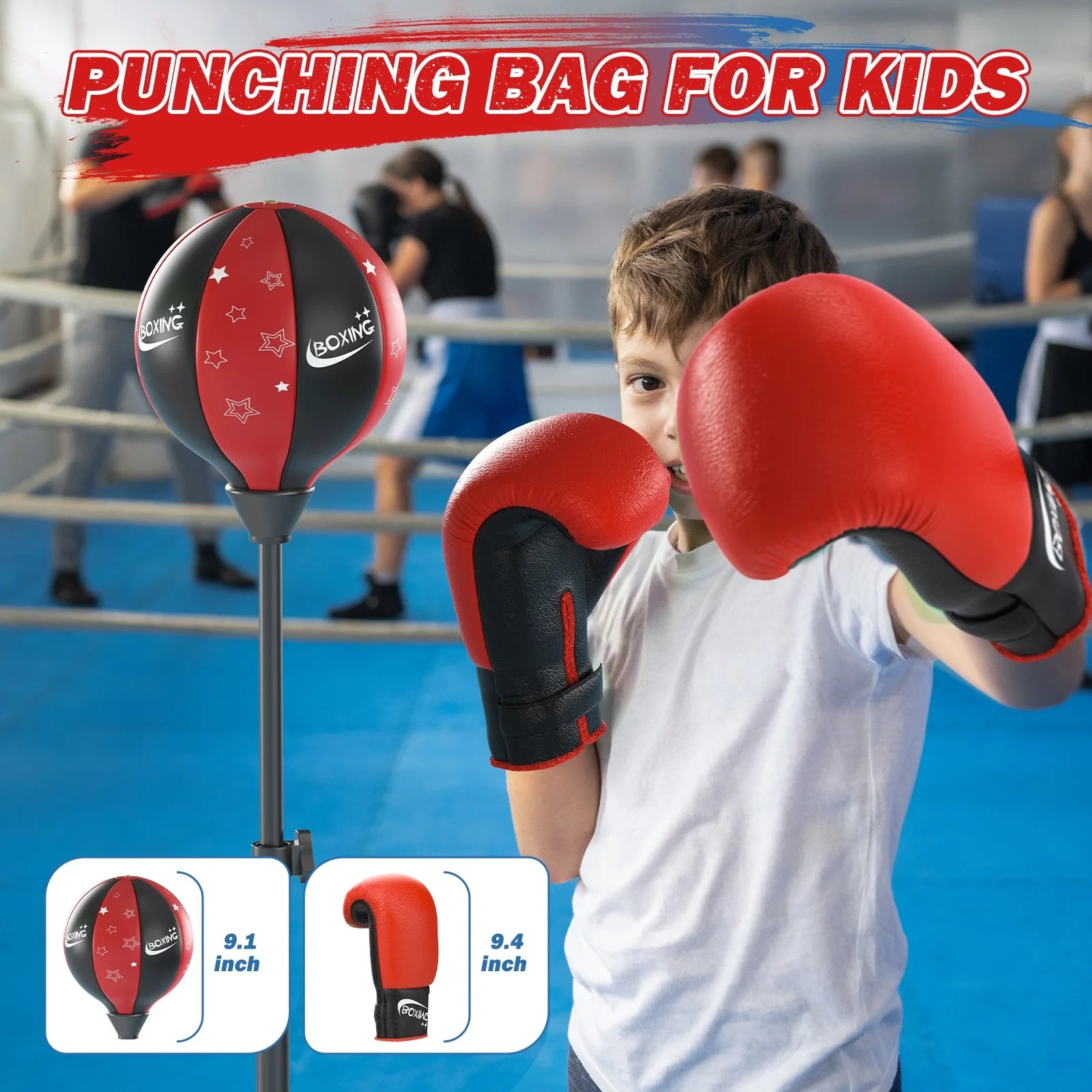 2 in 1 Kids Basketball Hoop and Punching Bag, Adjustable Stand with Boxing Gloves & 2 Balls, Toddler Basketball Hoop and Boxing Bag Set Toy for Outdoor Indoor Sports Games
