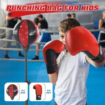 2 in 1 Kids Basketball Hoop and Punching Bag, Adjustable Stand with Boxing Gloves & 2 Balls, Toddler Basketball Hoop and Boxing Bag Set Toy for Outdoor Indoor Sports Games