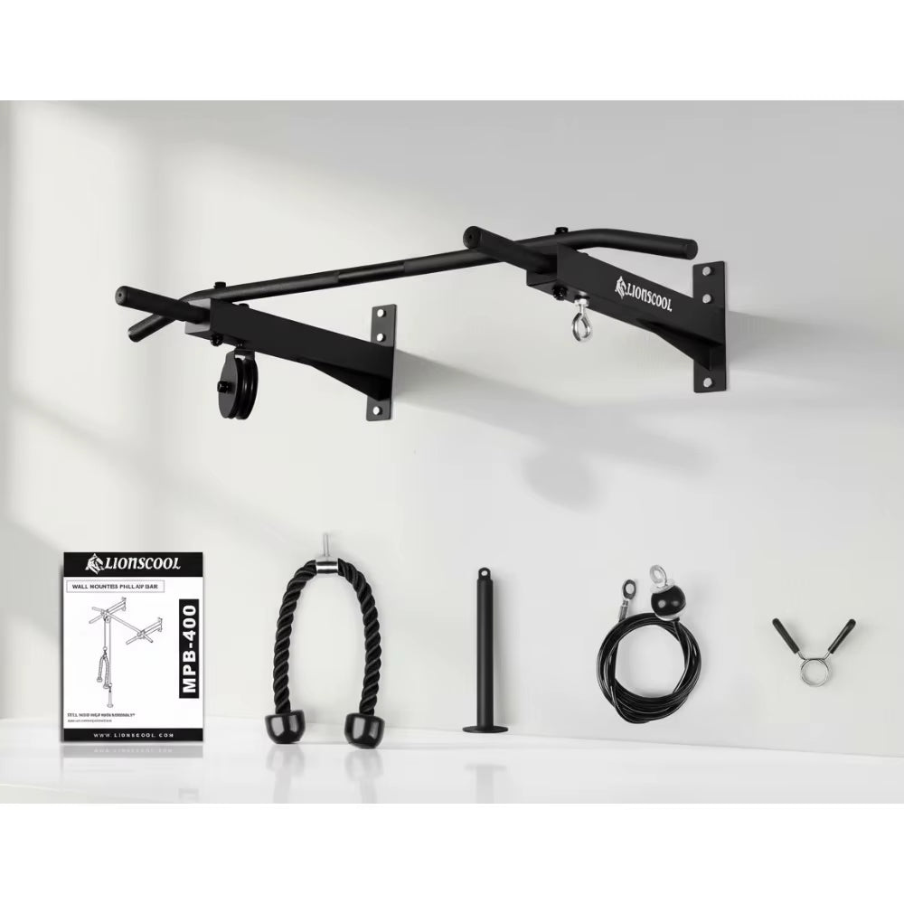 Wall Mounted Pull up Bar with Pulley System, Multi-Grip Chin up Bar for Upper Body Workouts, Home Gym Equipment