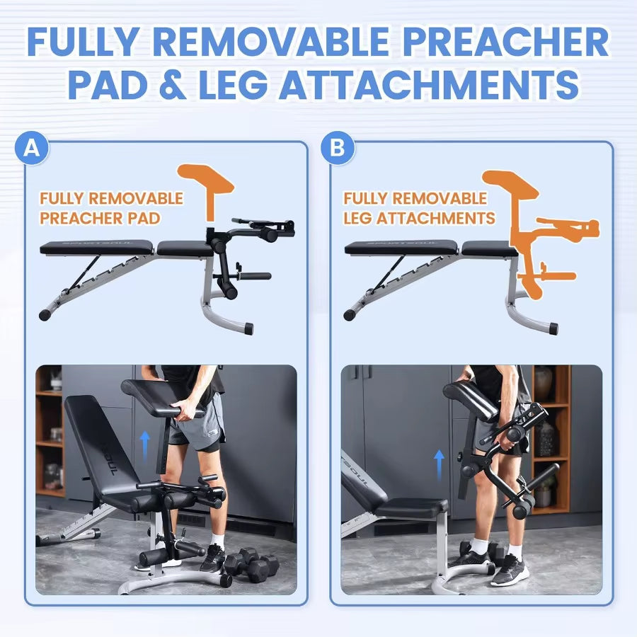 Adjustable Weight Bench for Professional Home Gym Use: Heavy Duty Multi-Purpose Workout Bench with Incline Decline and Flat Pos