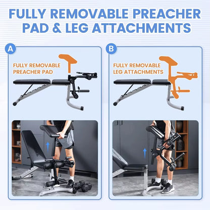 Adjustable Weight Bench for Professional Home Gym Use: Heavy Duty Multi-Purpose Workout Bench with Incline Decline and Flat Pos