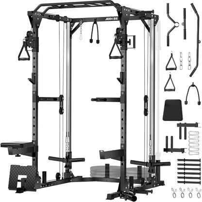 Power Cage2000Lbs Multifunction Squat Rack 2000Lbs Power Rack with Cable Crossover System and 20+ Attachments
