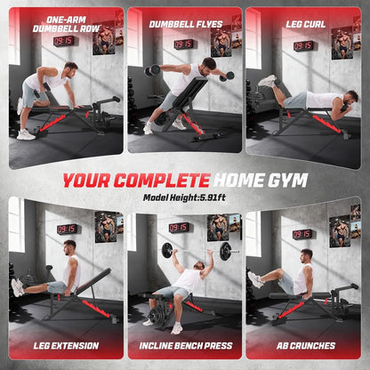 1200LBS Weight Bench, 5 Position Back Adjustable Workout Bench with Leg Developer, Multi-Purpose Utility Bench for Home Gym Strength Training, Flat/Incline/Decline Bench Press