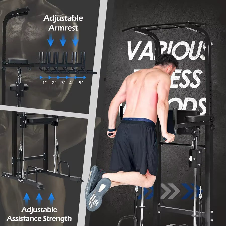Power Tower Dip Station Pull up Bar Exercise Tower, Free Standing Pull up Bars for Home Gym Strength Training Workout Equipment