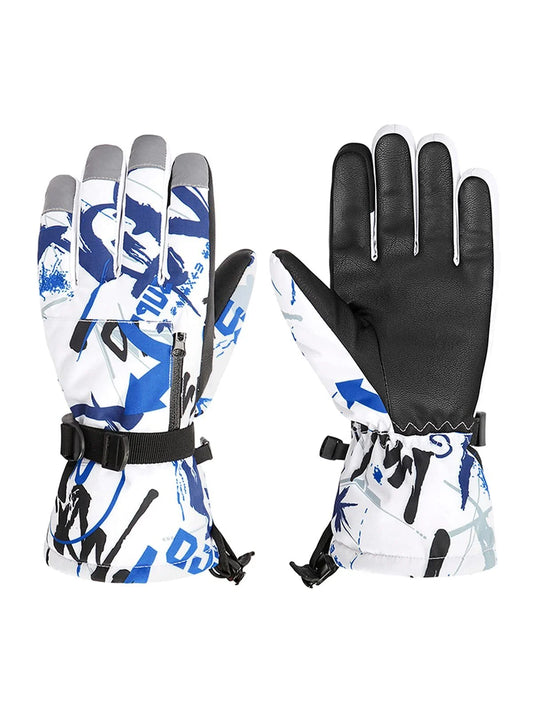 Boys Snowboard Sled Gloves Kids Touchscreen Snow Gloves Girls Windproof Winter Gloves Waterproof Snow Ski Gloves for Kids Graffiti Blue 7-10 Years