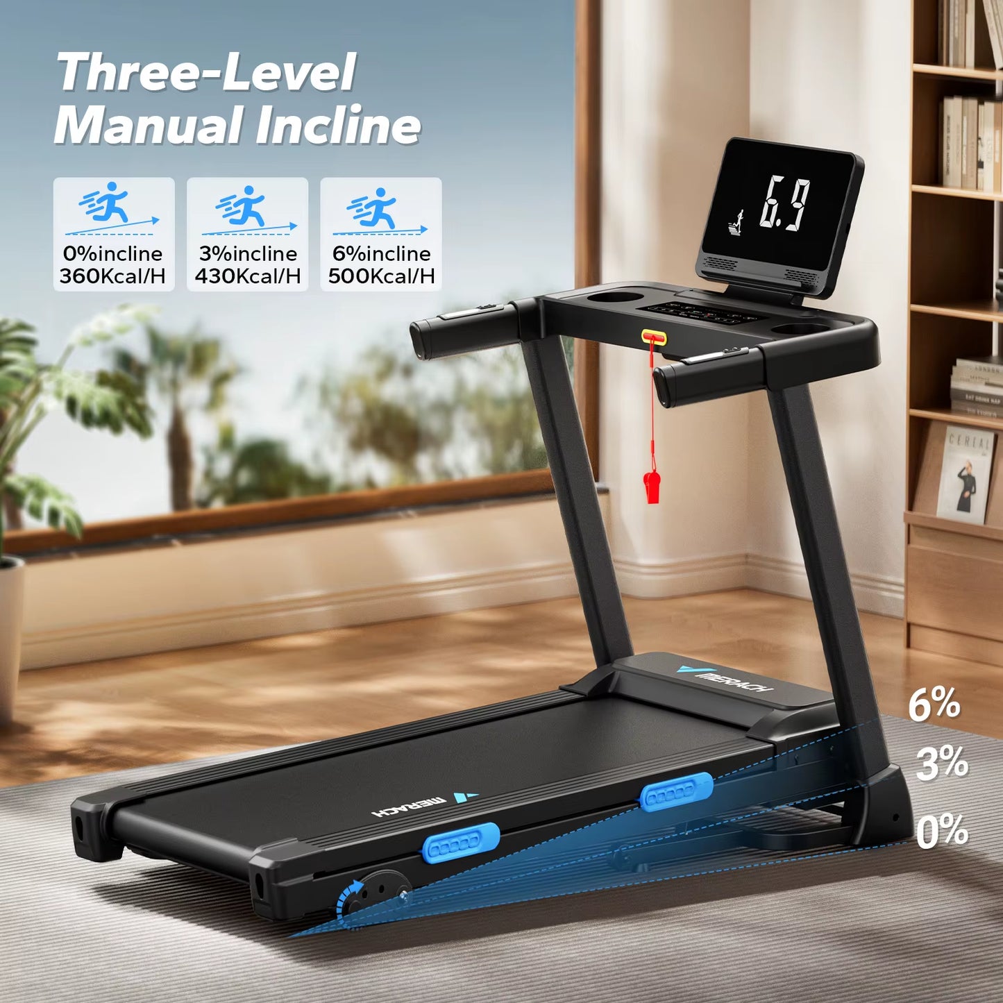 Foldable Treadmill T12 Incline Quiet Treadmills Double Deck Technology 4 Silicone Shock Cushion Heart Rate Monitoring