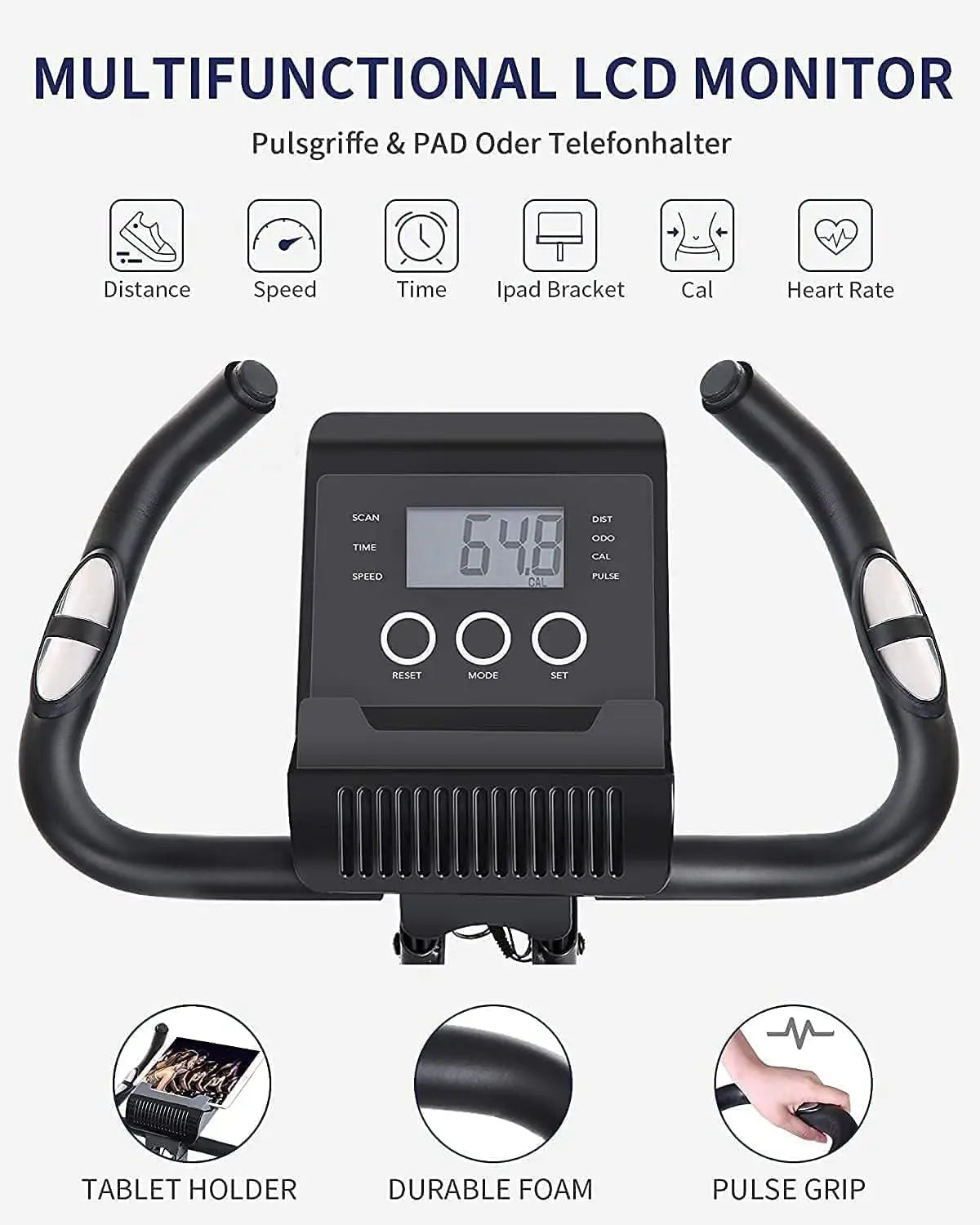 Exercise Bike Folding Magnetic Upright Stationary Bike with Pulse Sensor LCD Monitor Indoor Cycling Bike Stationary Bike