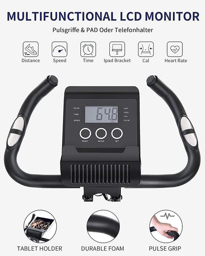 Exercise Bike Folding Magnetic Upright Stationary Bike with Pulse Sensor LCD Monitor Indoor Cycling Bike Stationary Bike