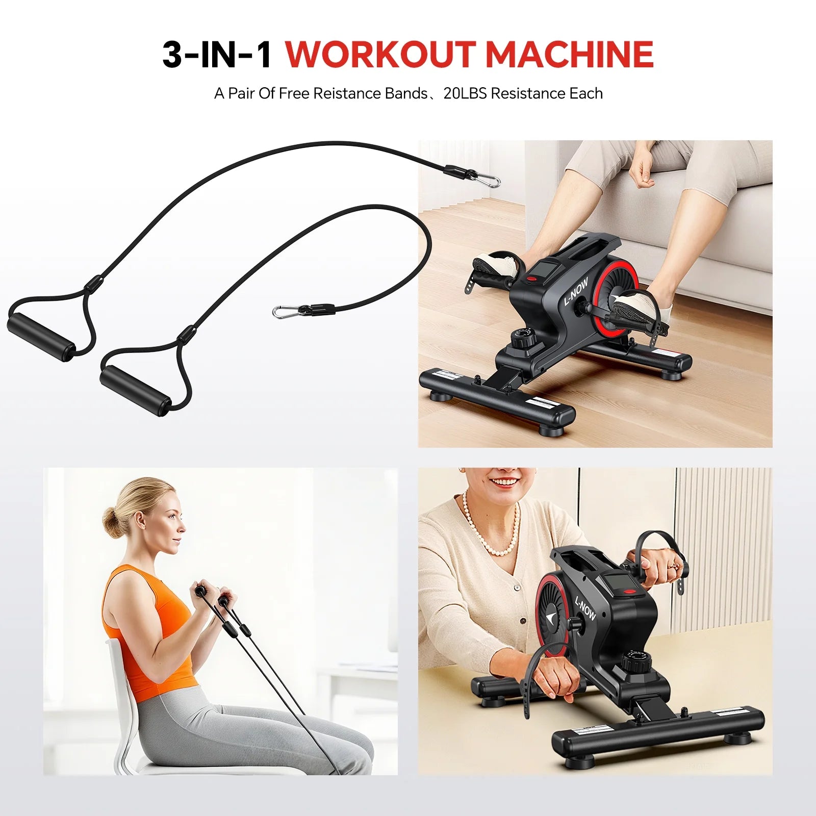 Foot Pedal Exerciser under Desk Elliptical Machine Seated Pedal Exerciser Mini Portable Leg Exercise Equipment for Seniors & Adults Weight up to 280LBS