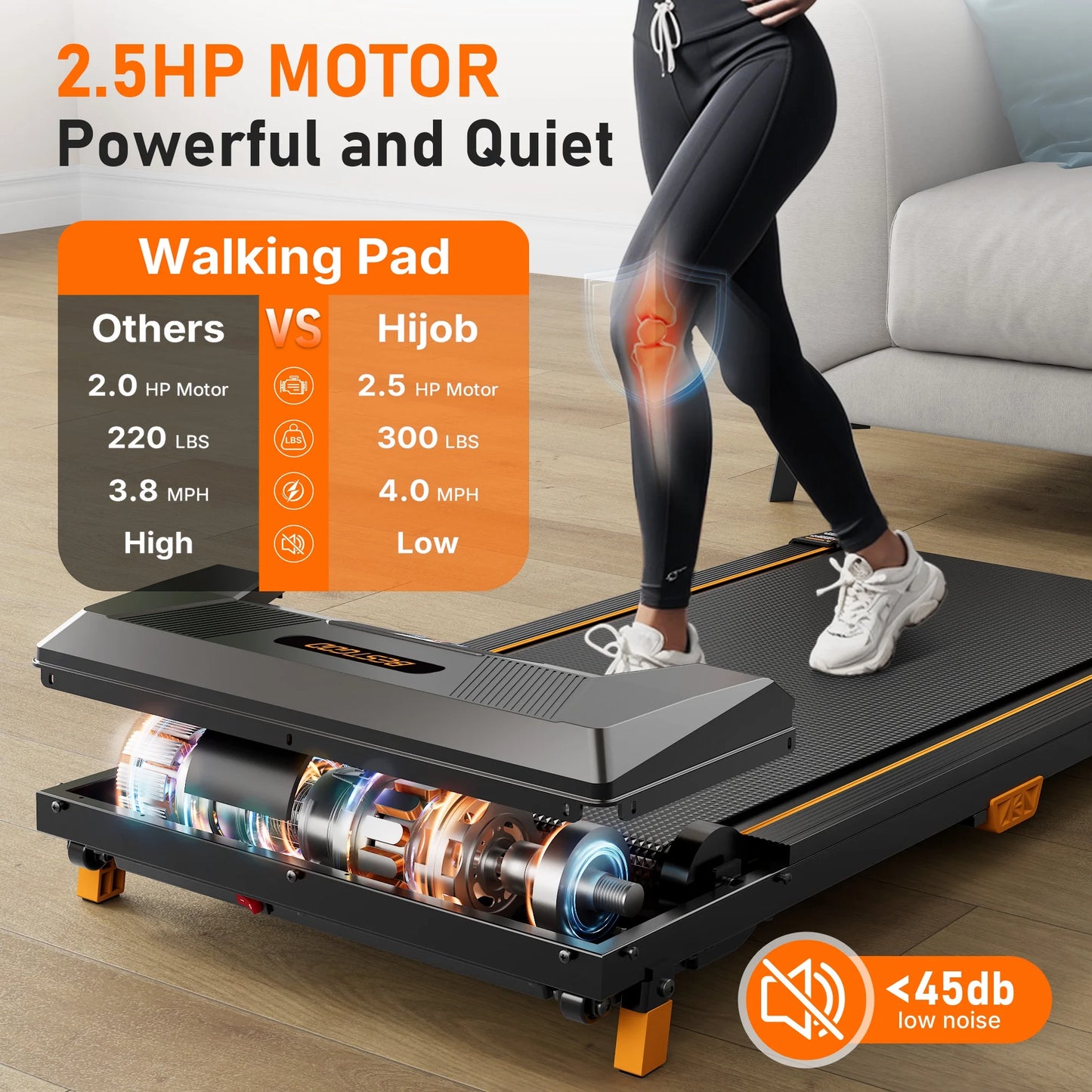 Under Desk Treadmill Walking Pad, 2.5HP 2-In-1 Jogging Foldable Portable Treadmill with Remote, 265LBS Capacity, Quiet Office/Home Use