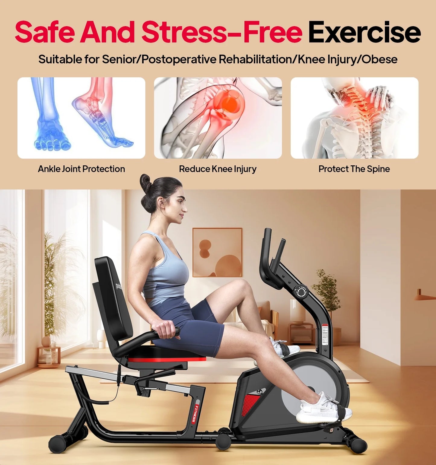Recumbent Exercise Bikes Sit down Stationary Bicycle Magnetic Resistance Indoor Cycling Bike 350Lb Silver
