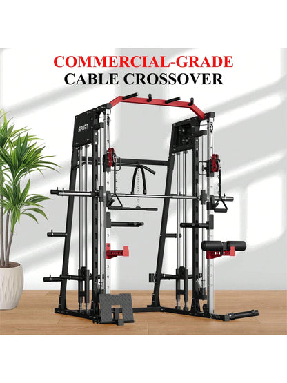 Smith Machine for Home Gym, Multifunctional Strength Training Power Cage with T Bar, Lat-Pull down System and Cable System, 2200 Lbs Squat Rack with More Training Attachment