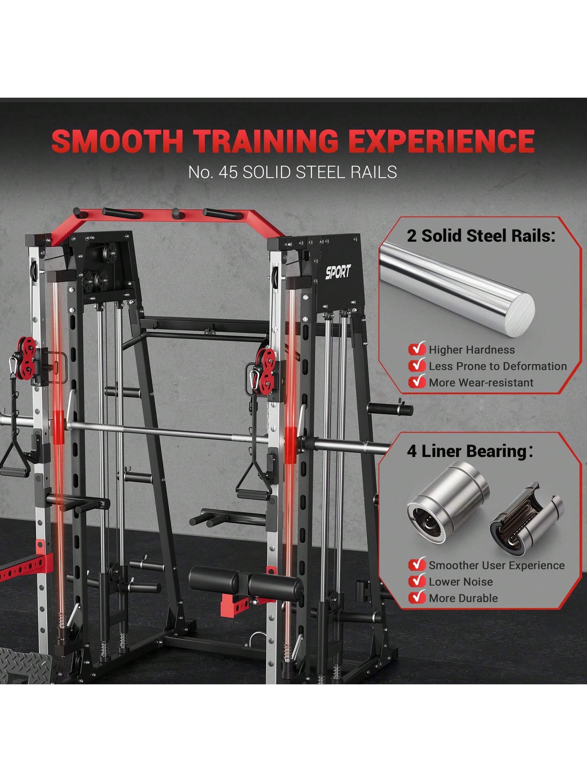 Smith Machine for Home Gym, Multifunctional Strength Training Power Cage with T Bar, Lat-Pull down System and Cable System, 2200 Lbs Squat Rack with More Training Attachment