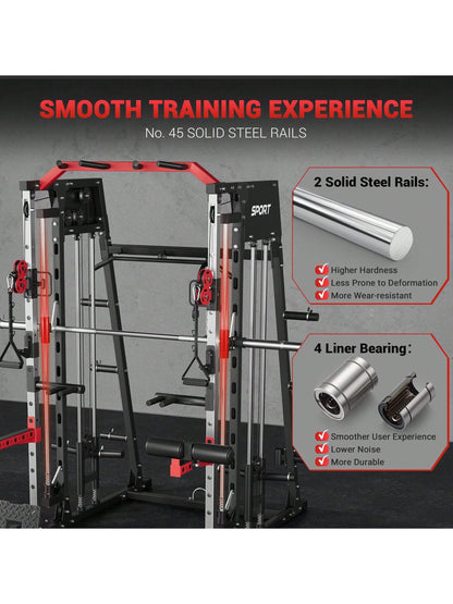 Smith Machine for Home Gym, Multifunctional Strength Training Power Cage with T Bar, Lat-Pull down System and Cable System, 2200 Lbs Squat Rack with More Training Attachment
