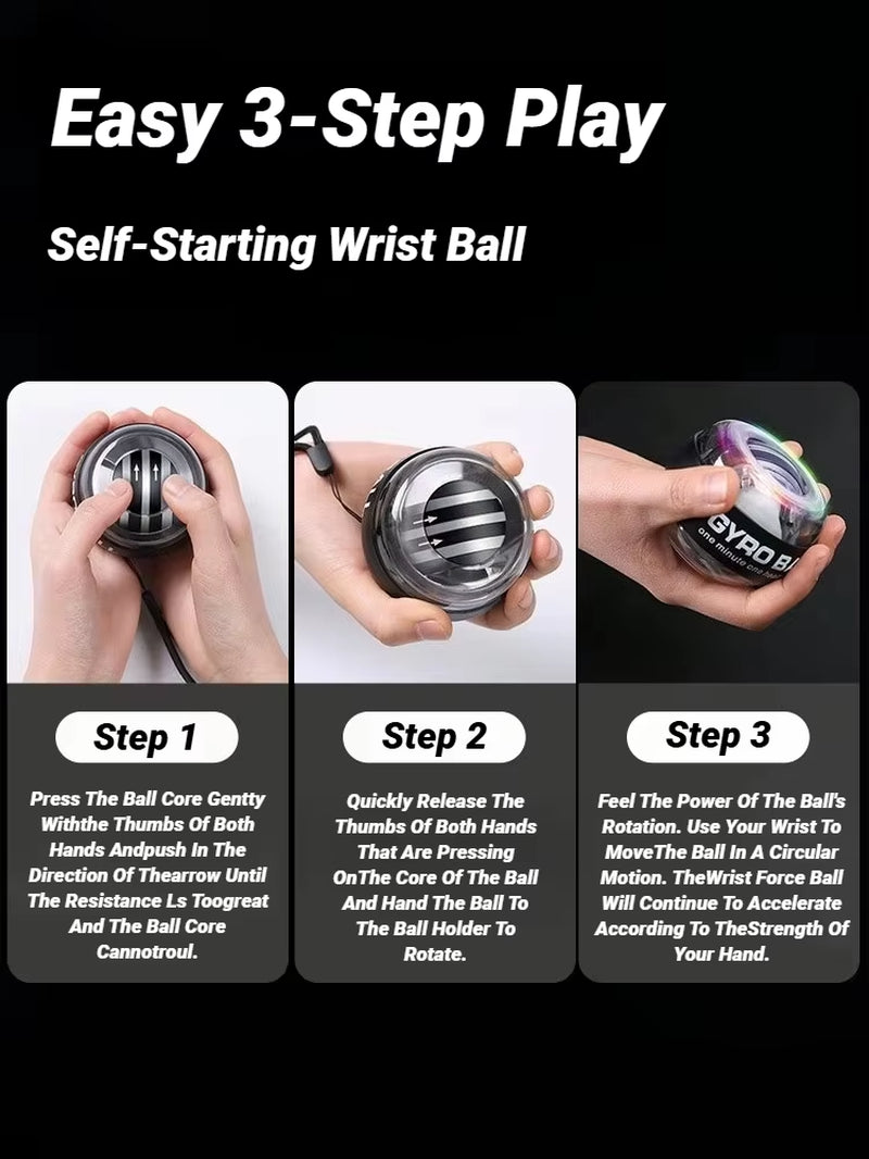 Self-Starting Multi-Functional Forearm Exerciser Power Ball Wrist Booster Trainer Hand Strength Grip Light-Up Strengthener