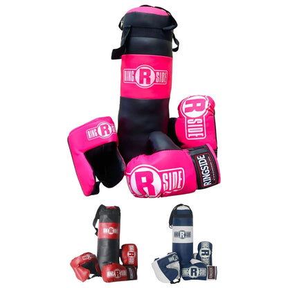 Kids Boxing Set with Mini Heavy Bag, Gloves and Headgear - Pink