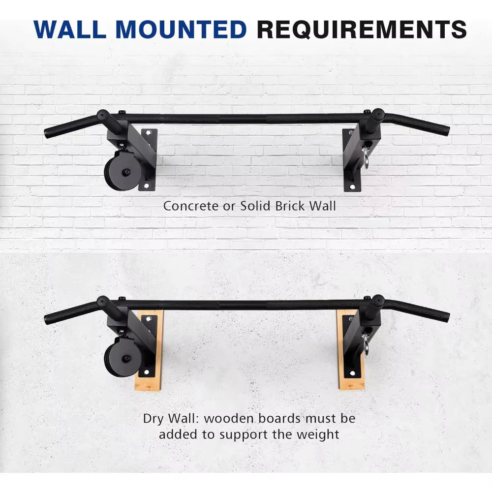 Wall Mounted Pull up Bar with Pulley System, Multi-Grip Chin up Bar for Upper Body Workouts, Home Gym Equipment