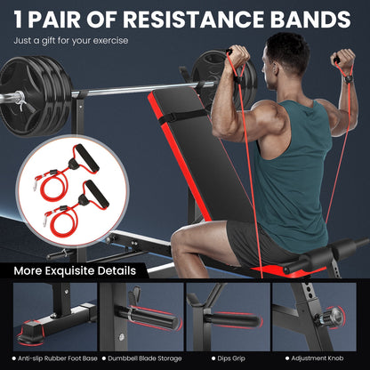 Foldable , Adjustable Weight Bench Set with Barbell Rack Removable Foot Catch for Incline Flat Decline Sit up Bench Press Set for Full Body Exercise