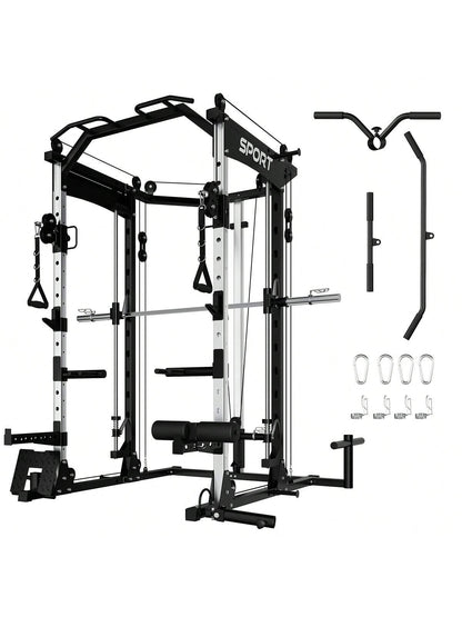 Ataucjin Smith Machine for Home Gym, Smith Machine with Cable Crossover Machine and Chest Station, All in One Home Gym System Power Rack for Garage(Ship in 3 Boxes)