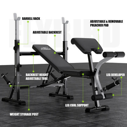 Standard Weight Bench with Preacher Curl, Leg Developer, Chest & Shoulder Rack