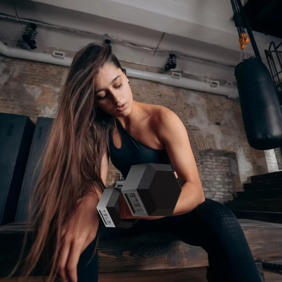 Premium Rubber Encased Hex Dumbbell Sets for Home Gym and Fitness Training 46LBS Set 60LBS Set 100LBS Set with Durable Rubber C