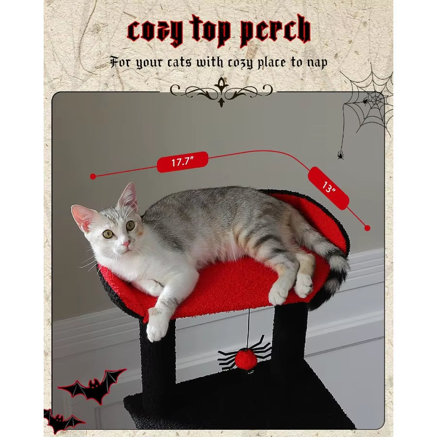 59 Gothic Cat Tree with Coffin Bed for Indoor Cats Spacious Cat Condo Featuring Cozy Hammock Spider Hanging Balls Sisal Scratch