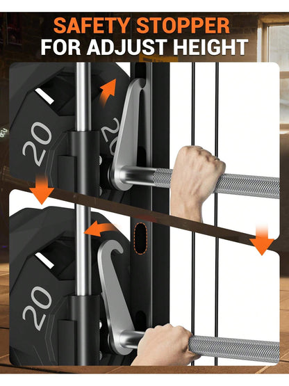 Smith Machine, 2200Lbs Squat Rack with Duable Cable & Lat-Pull down System, Multi-Function Squat Rack Power Cage for Home Gym, Training Equipment with Leg Hold-Down Attachment